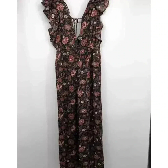 Madewell Women's L Floral V-Neck Ruffled Jumpsuit Wide-Leg Whimsy goth Cottage - Picture 2 of 6